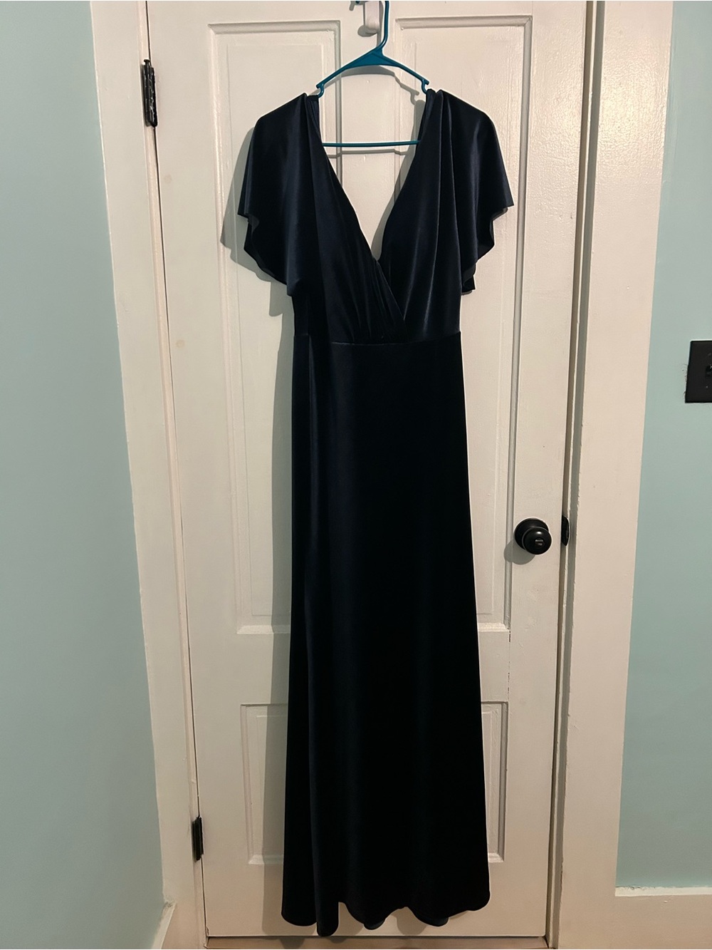 Jenny Yoo Midnight Navy V-Neck Flutter Sleeve Gown
